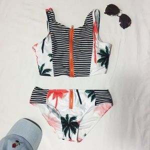 Striped and Floral Bikini Set